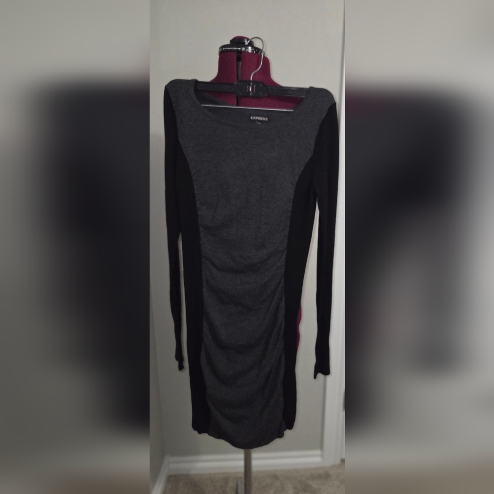Express Black Ruched Long Sleeve Bodycon Dress